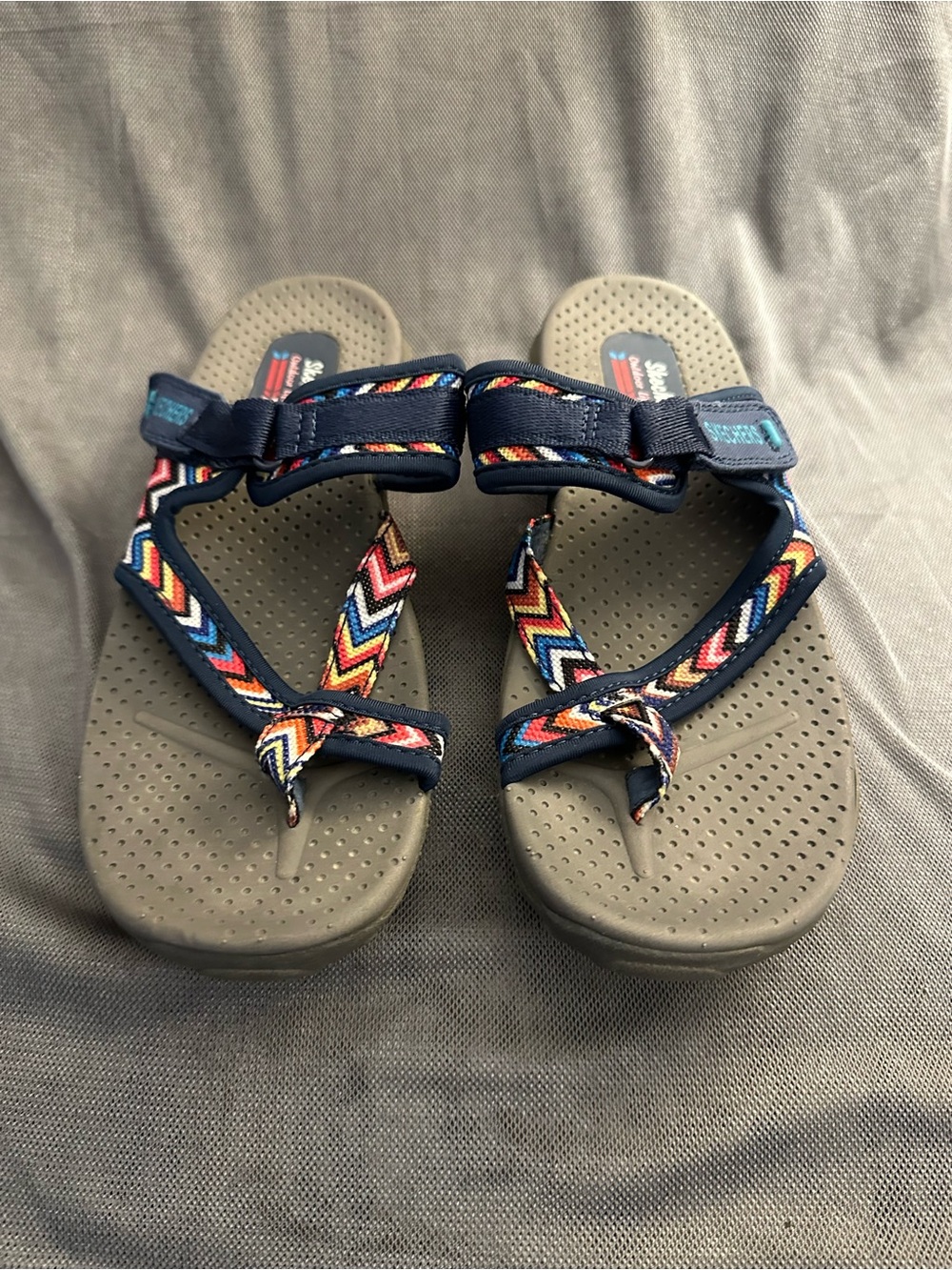 Skechers Navy Sandals with Multicolor Chevron Straps